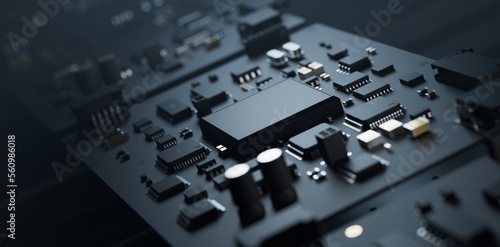 Central Processing Unit on a PCB .  3D illustration on the topic of technology