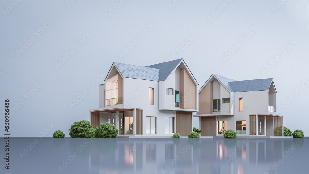 Architecture 3d rendering illustration of modern minimal house on white background Architecture 3d rendering illustration of modern minimal house on white background