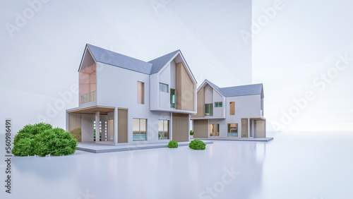 Architecture 3d rendering illustration of modern minimal house on white background © Aris Suwanmalee