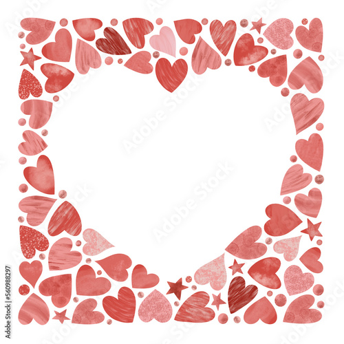 Square greeting card template with heart hole inside  hand drawn illustration with red hearts