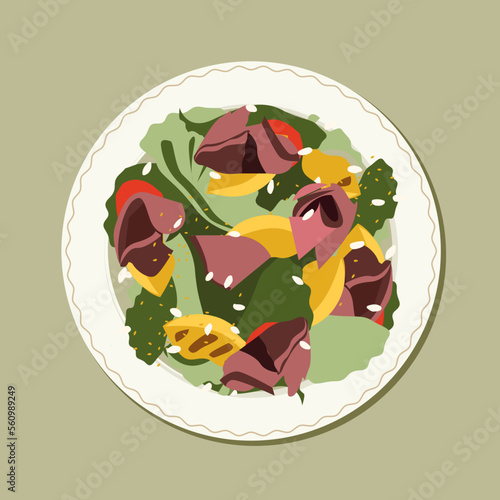 illustration of a salad with meat and vegetables
