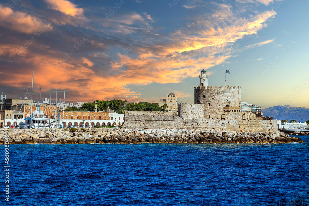 Panoramic view of the medieval town of Rhodes, Dodecanese islands, Greece