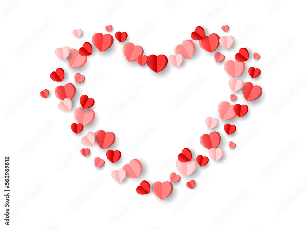 Valentine day heart frame .Heart shape confetti . Frame with pink and red hearts.Paper hearts decoration.3D heart frames space for text. Valentine day heart frame .Heart shape confetti . Frame with pink and red hearts.Paper hearts decoration.3D heart frames space for text.