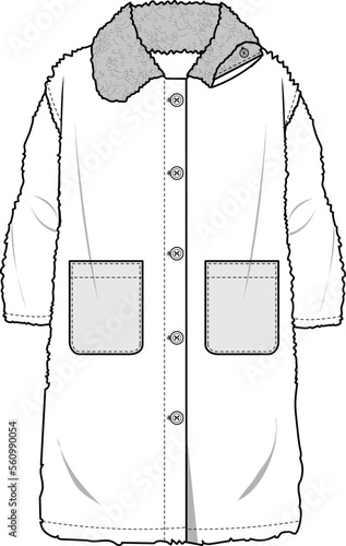 KIDS WEAR LONG WOOL COAT WITH POCKETS FLAT DESIGN VECTOR