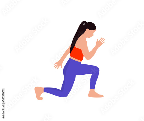 woman doing lunge exercise, red top, blue pants clip art preview