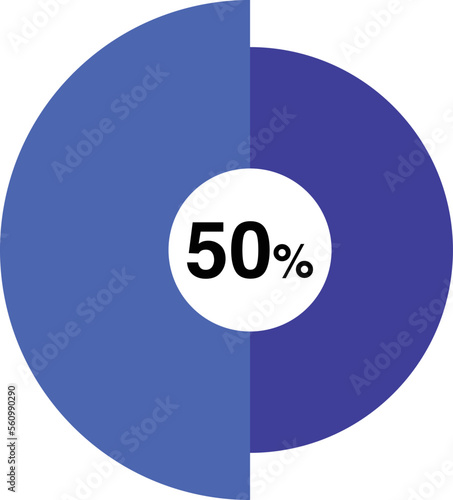 50 percent pie chart vector, blue color percent pie chart