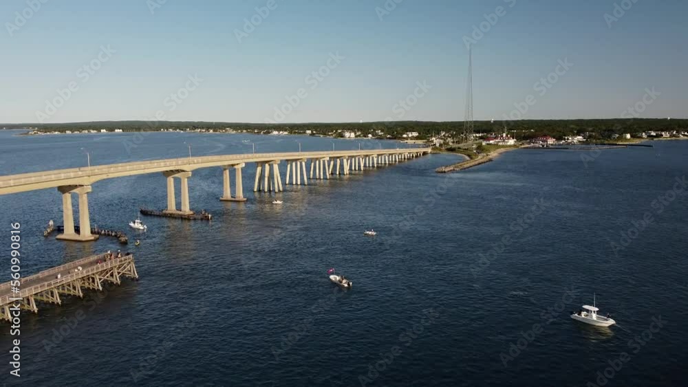 Sunny Day Aerial View of Ponquogue Bridge Long Island New York Sunny Day Aerial View of Ponquogue Bridge Long Island New York