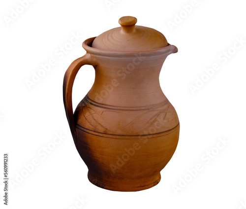 Ceramics, pottery on potter's wheel, jug with lid, clay