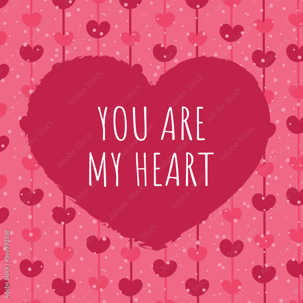 Vector poster, greeting card for the holiday of Valentine's Day. Social media post with hearts. You are my heart. Sales promotion on Valentine's Day. Love confession in pleasant pink colors.