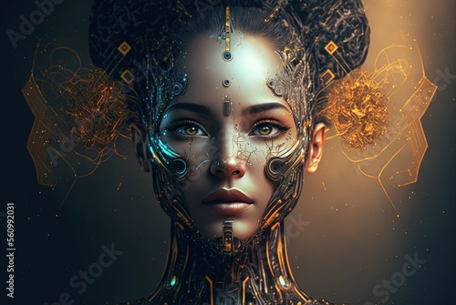 Woman Soul in AI. Generative AI, non-existent person.
