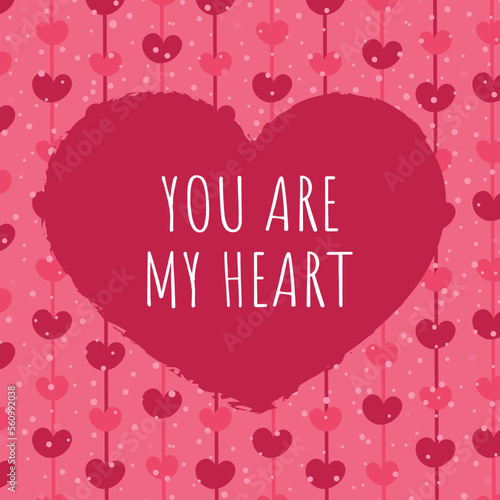 Vector poster, greeting card for the holiday of Valentine's Day. Social media post with hearts. You are my heart. Sales promotion on Valentine's Day. Love confession in pleasant pink colors.