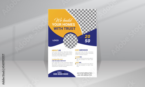 Build House with Trust Flyer, Poster template for Construction Company