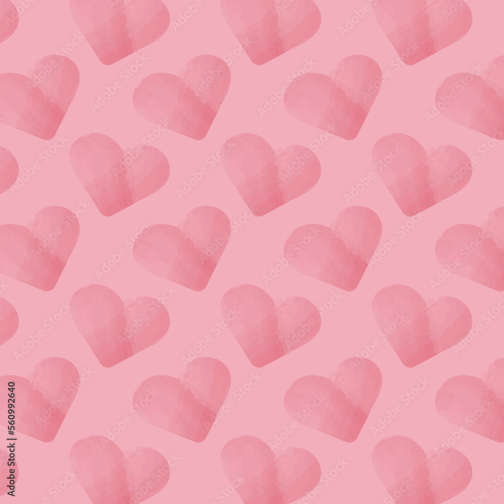 Repeating pattern of watercolor pink hearts