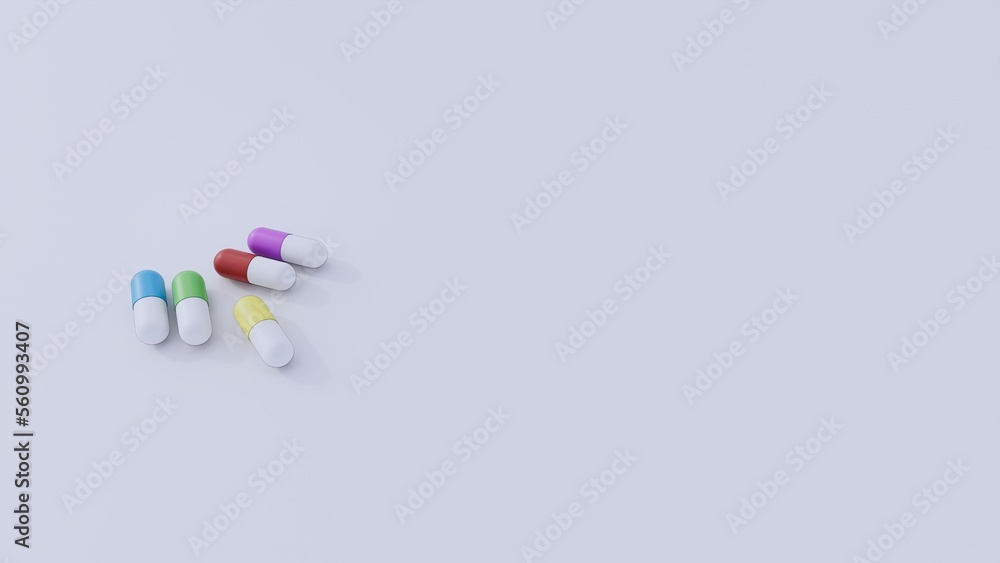 Assorted 3d drugs or pills on a plain background with shadows Assorted 3d drugs or pills on a plain background with shadows