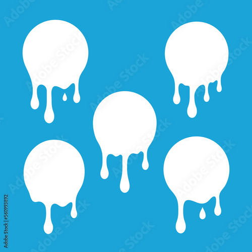Dripping liquid. milk design with drips. fluid splashes. White paint blobs, yogurt dessert dripping fluid splashes vector set