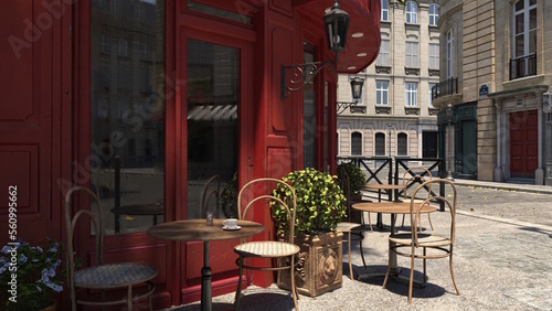 オンラインミーティング用背景 テレビ会議背景用 ZOOM会議背景用 CG パリ 街角 通り 裏通り カフェ テーブル video conferencing for using in video conference and as a zoom background.