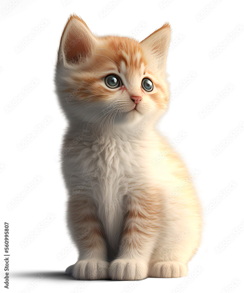 Cute white orange kitten, illustration on transparent background Stock