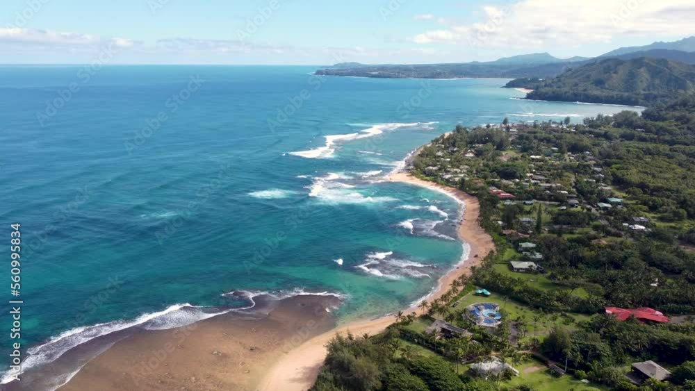 Aerial view of waves crashing over tropical coral reef in Kauai, Hawaii, USA. Turquoise ocean water . Tunnels beach, Kauai, Hawaii, USA Aerial view of waves crashing over tropical coral reef in Kauai, Hawaii, USA. Turquoise ocean water . Tunnels beach, Kauai, Hawaii, USA