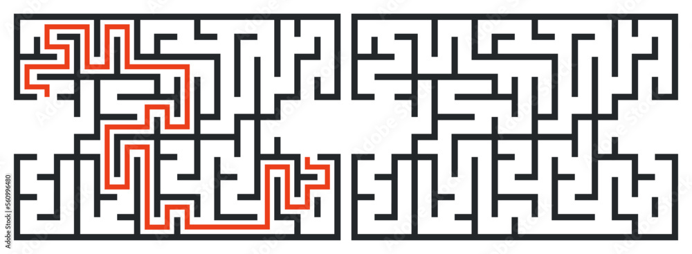 Abstract maze. Find right way. Isolated simple square maze black line on white background. Vector illustration. Abstract maze. Find right way. Isolated simple square maze black line on white background. Vector illustration.