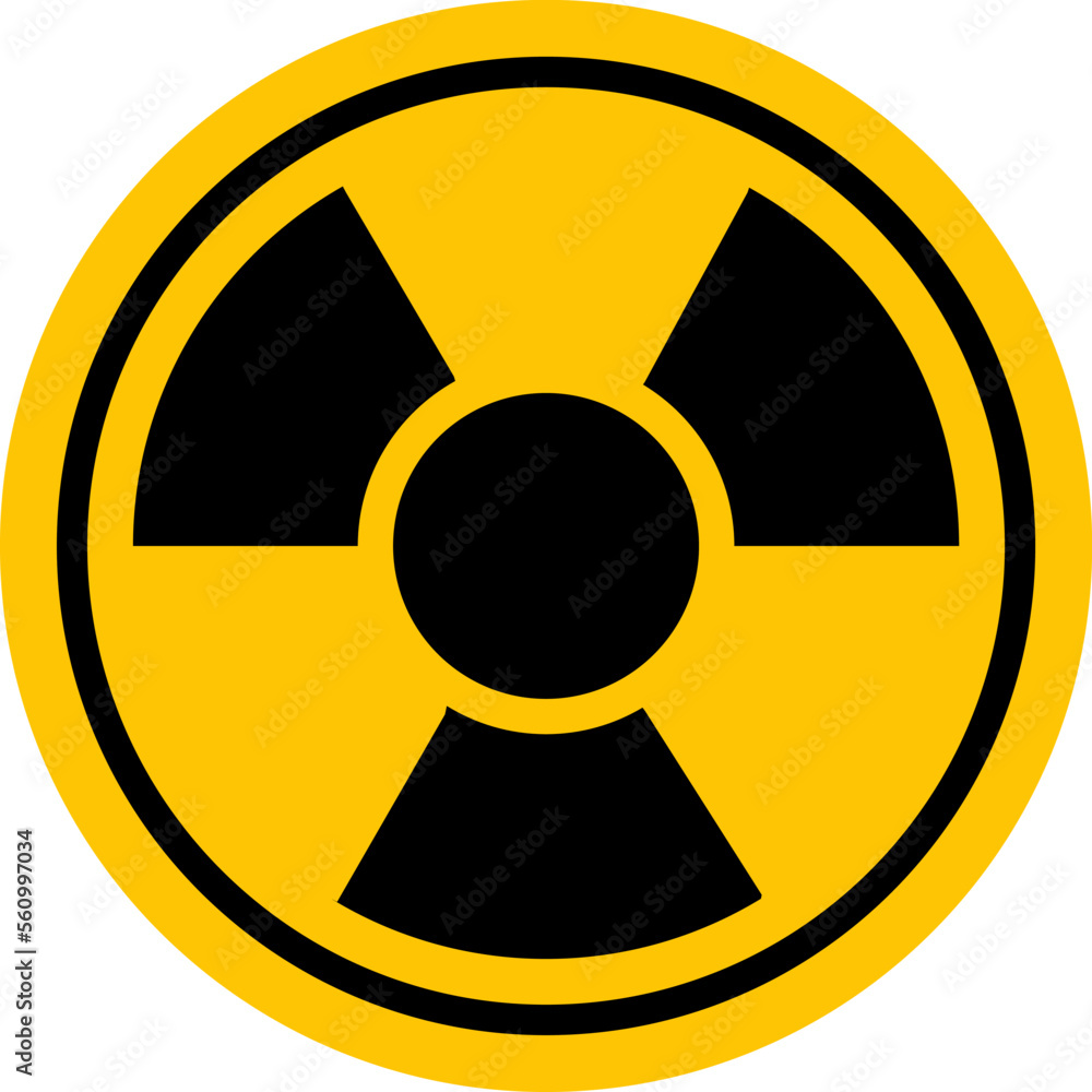 Sign of radioactive danger. Yellow round sign with a shamrock inside. Caution and warning. Sign of radioactive danger. Yellow round sign with a shamrock inside. Caution and warning.