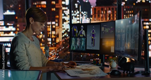 3D Fashion Show: Invisible Virtual Model Walking by the Metaverse Podum. Fashionable Casual Suit. Meetings in Virtual Space, Artificial World. Concept of Gamification and Realization of NFT Products.