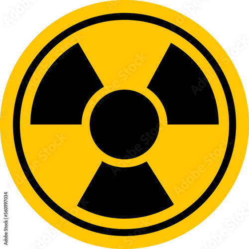 Sign of radioactive danger. Yellow round sign with a shamrock inside. Caution and warning.