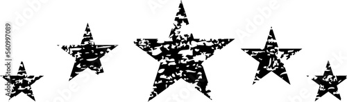 Five star rating. Five grunge stars on a white background. Michelin stars. Design element. Brush.