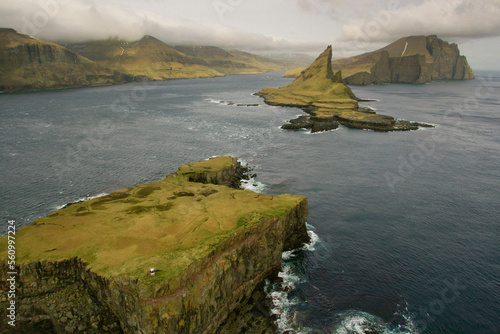 Aerial View Of Tindholmur, Rocky Islet Of Faroe Islands photo