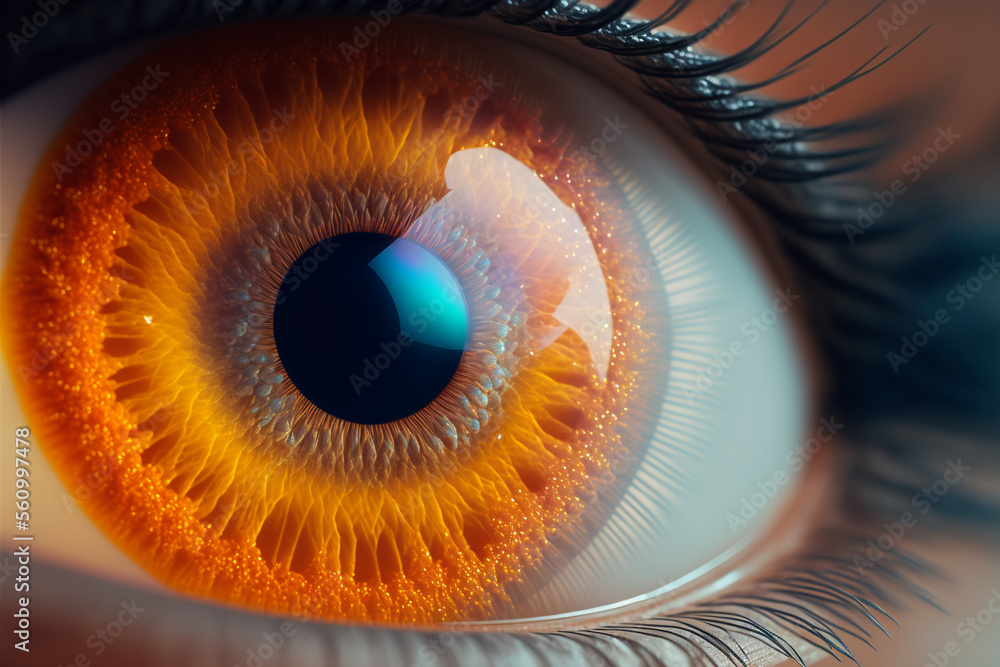 A close up of an eye with a bright orange iris, Generative AI