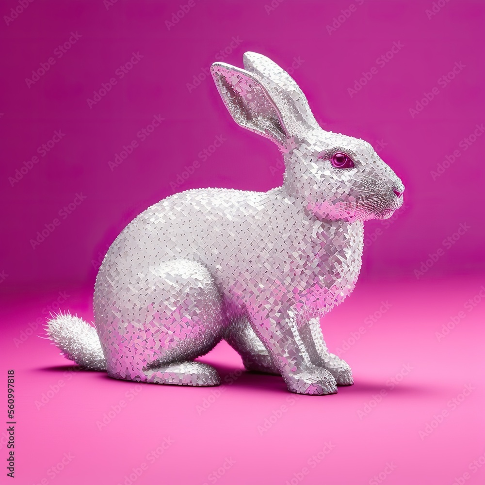 Fototapeta premium Silver rabbit on purple background. Chinese new year. 2023. Year of the rabbit. Generative ai. 