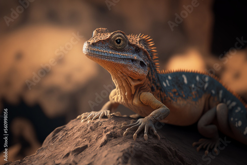 A close up of a lizard on a rock, Generative AI © Kafi