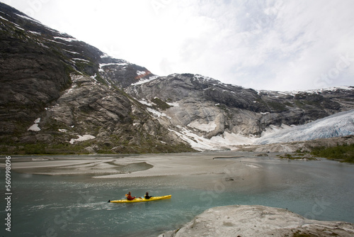 Kayaking to the Nigardsbreen Glacier,  near Jostedal, Norway. photo