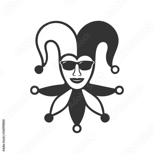 Joker graphic icon. Jester in sunglasses sign isolated on white background. Buffoon symbol. Vector illustration