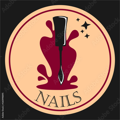 Nails - a logo for a manicurist. Burgundy varnish with a brush. Vector.