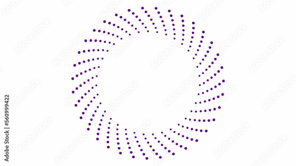Animated violet circles from dots rotating from the center. Looped video. Vector illustration isolated on white background. Animated violet circles from dots rotating from the center. Looped video. Vector illustration isolated on white background.