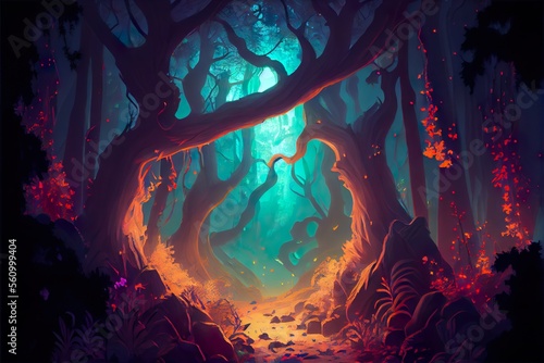 Fantasy forest glowing Generative AI