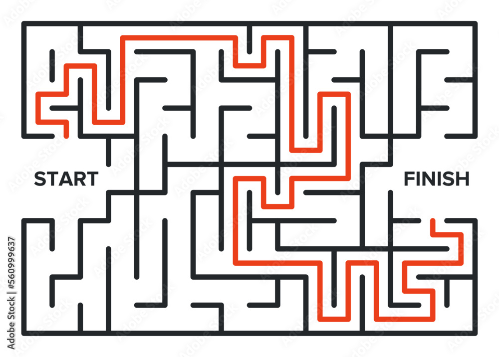 Abstract maze. Find right way. Isolated simple square maze black line on white background. Vector illustration. Abstract maze. Find right way. Isolated simple square maze black line on white background. Vector illustration.