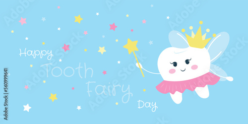 National Tooth Fairy Day with Little Girl to Help Kids for Dental Treatment Fit as a Poster in Flat Cartoon Hand Drawn Template Illustration