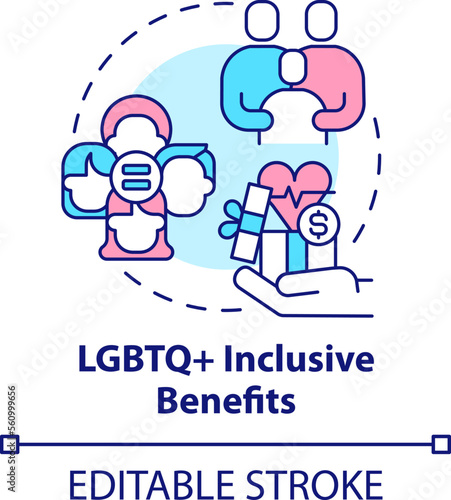 LGBTQ inclusive benefits concept icon. Corporate standards improvement abstract idea thin line illustration. Isolated outline drawing. Editable stroke. Arial, Myriad Pro-Bold fonts used
