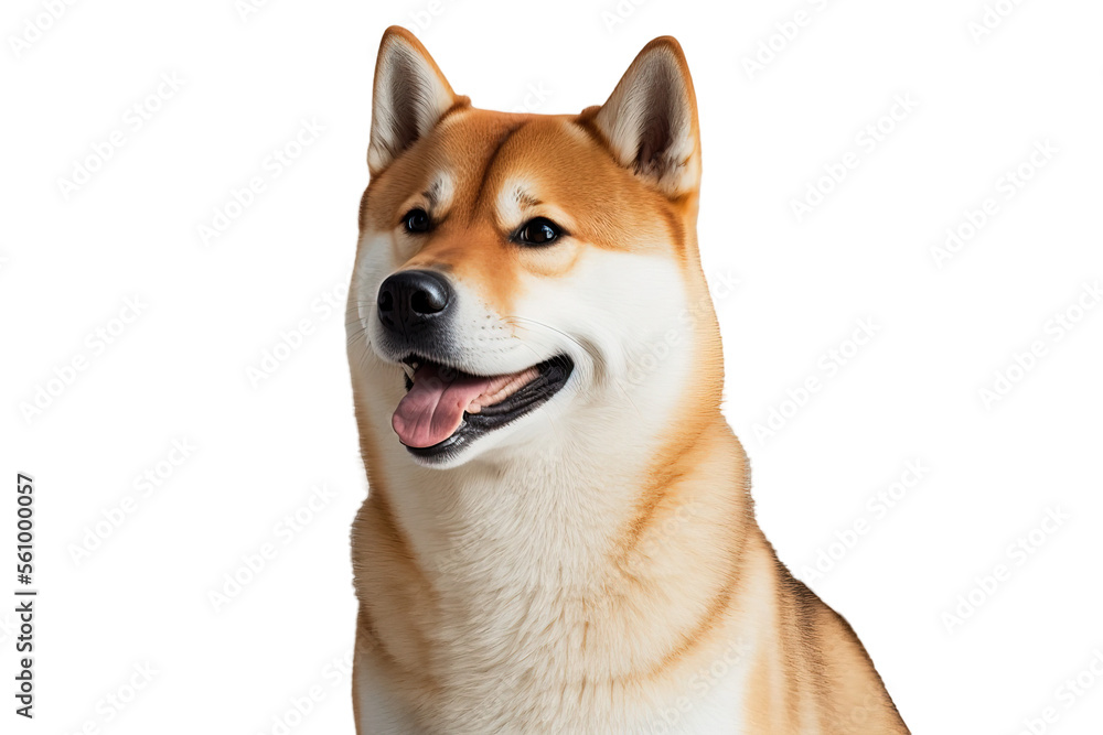 Happy akita dog smiling on isolated on transparent background. Portrait of a cute shiba inu dog. Digital art	
