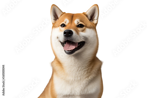Happy akita dog smiling on isolated on transparent background. Portrait of a cute shiba inu dog. Digital art 