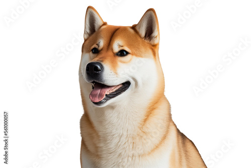 Happy akita dog smiling on isolated on transparent background. Portrait of a cute shiba inu dog. Digital art  