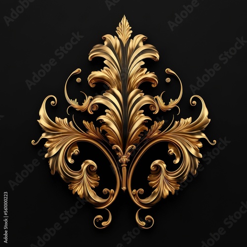 Antique style gold flowers, leaves. Decorative elegant luxury design.golden elements in baroque, rococo style.seamless vintage pattern. gold vintage baroque frame scroll. generative ai