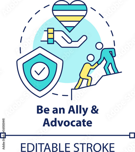 Be ally and advocate concept icon. Stop transphobia. Supporting gender identity abstract idea thin line illustration. Isolated outline drawing. Editable stroke. Arial, Myriad Pro-Bold fonts used photo