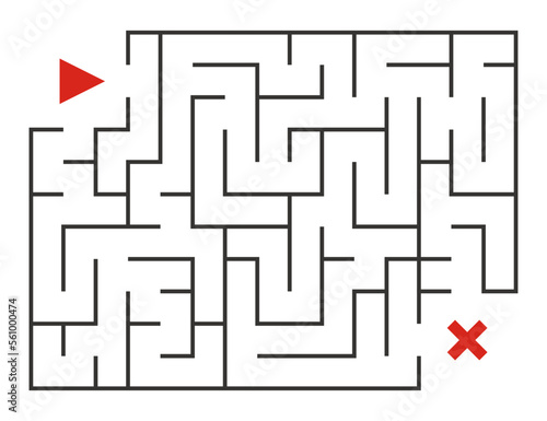 Abstract maze. Find right way. Isolated simple square maze black line on white background. Vector illustration.