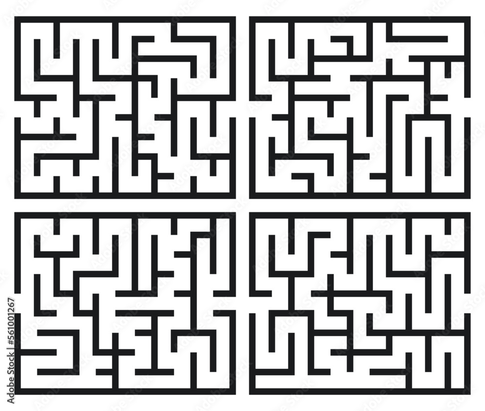 Abstract maze. Find right way. Isolated simple square maze black line on white background. Vector illustration.