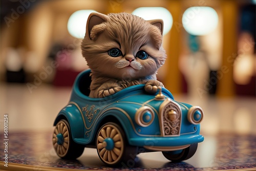 Canvastavla kitten in avarice toy car in mall, ai generated