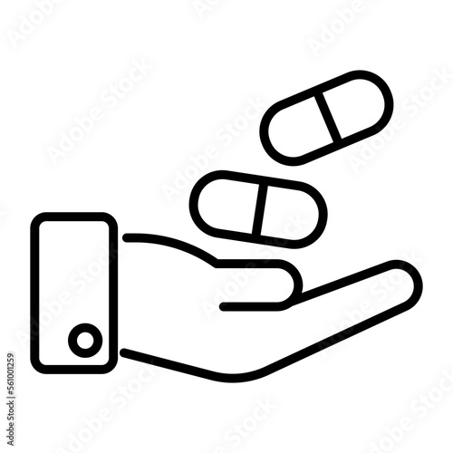 Hand with pills icon concept of medical dose, editable vector