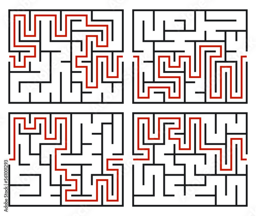 Abstract maze. Find right way. Isolated simple square maze black line on white background. Vector illustration.