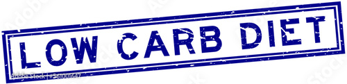 Grunge blue low carb diet word square rubber seal stamp on white background